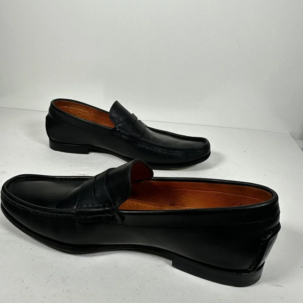 Santoni Fergus Black Penny Loafer Men's Shoes Size 10 D Made In Italy‎ Fast Ship